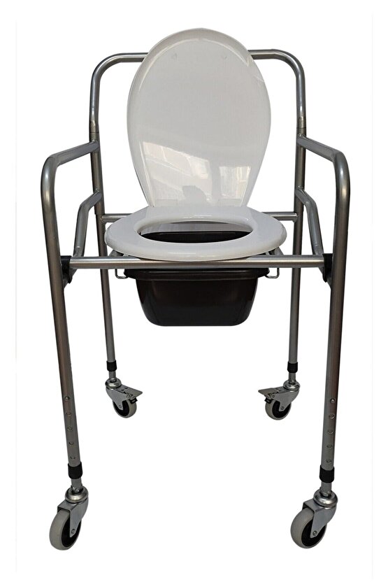 Tekerlekli Katlanabilir Klozet Yükseltici Seyyar Hasta Yaşlı Tuvalet Sandalyesi Wc Komot