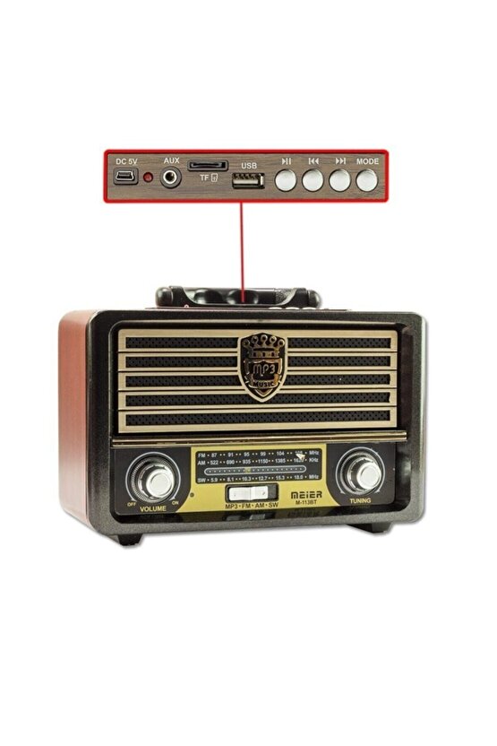 M-113bt Nostaljik Retro Ahşap Bluetooth Hoparlör Fm Radyo