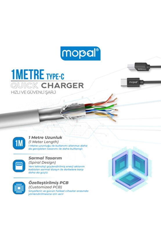 Mopal Şarj Başlığı Ve Type C Data Kablosu 5v 2a Hızlı Şarj Aleti M05b Siyah