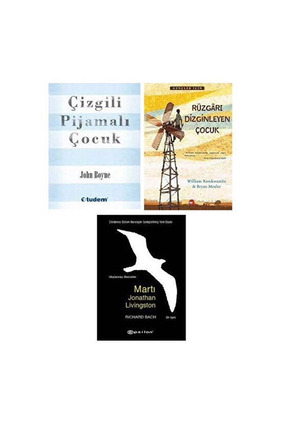 Çizgili Pijamalı Çocuk + Rüzgarı Dizginleyen Çocuk + Martı Jonathan Livingston 3 Kitap Set