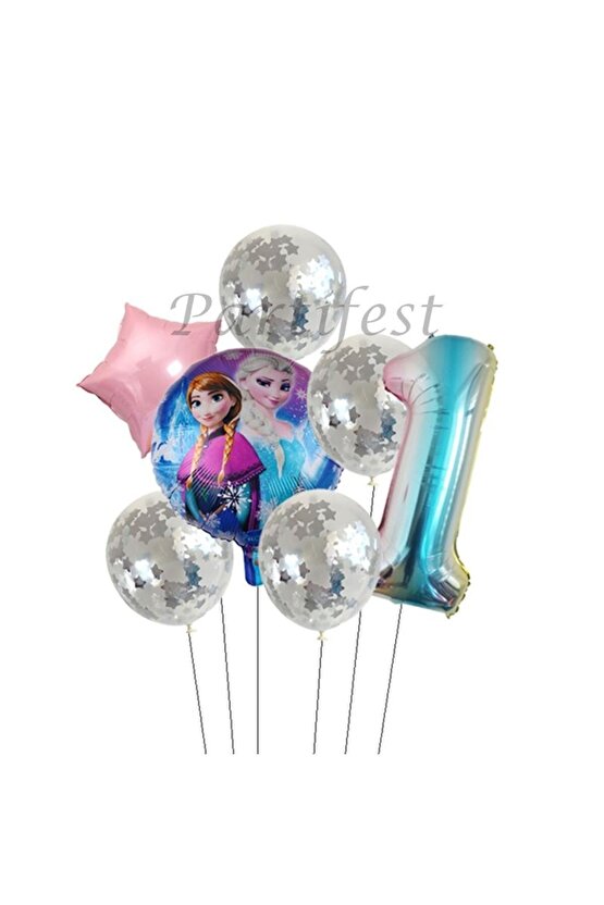 Frozen 1 Yaş Balon Set Karlar Ülkesi Folyo Balon Set Konsept Doğum Günü Set Yaş Balon