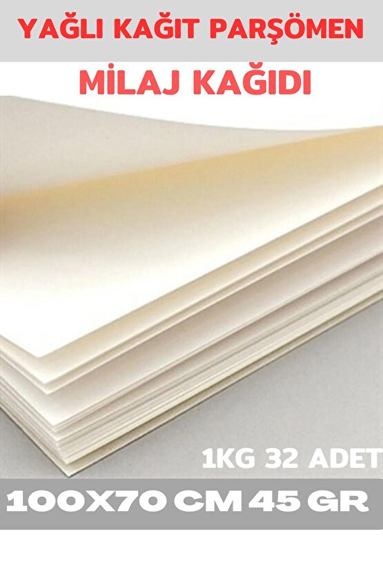 1kg 32 Adet (32 Adet) Yağlı Kağıt Parşömenmilaj Kağıdı 100x70 Cm 45 Gr