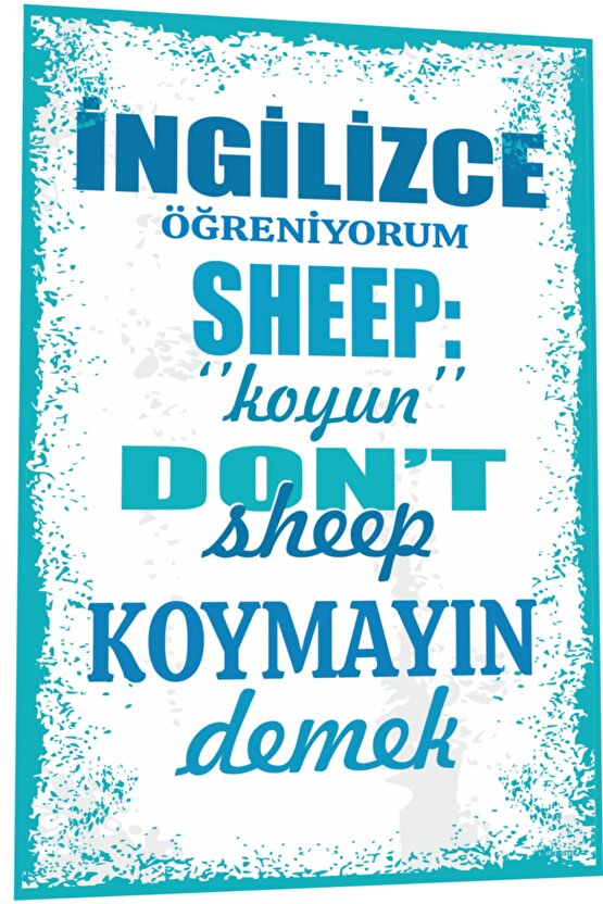 Duvar Yazıları Ingilizce Öğreniyorum Sheep Koyun Demek Retro Ahşap Poster 780