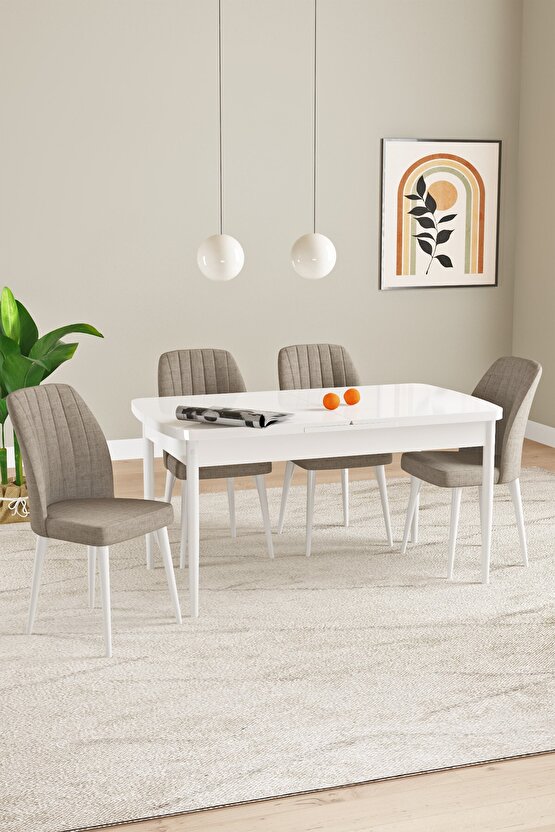 Elis Beyaz 80x132 Açılabilir Yemek Odası Takımı 4 Adet Sandalye