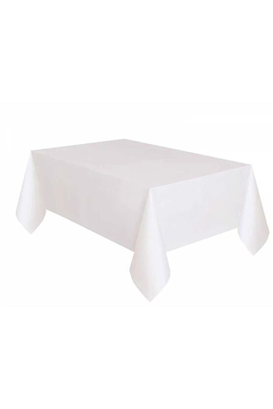 Masa Örtüsü ve Masa Eteği Plastik Beyaz Renk Masa Örtüsü Kırmızı Renk Metalize Sarkıt Masa Eteği Set