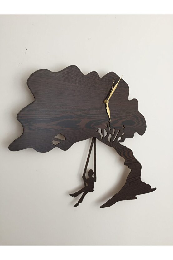 Kahverengi Ağaç Dekoratif Sallanır Sarkaçlı Duvar Saati