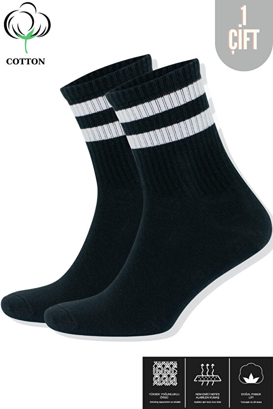 Erkek Kadın (3 ÇİFT) Çizgili Kolej Tenis Çorabı Pamuklu Terletmez Çorap