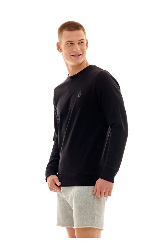 Lisanslı Erkek Basic Siyah Sweatshirt