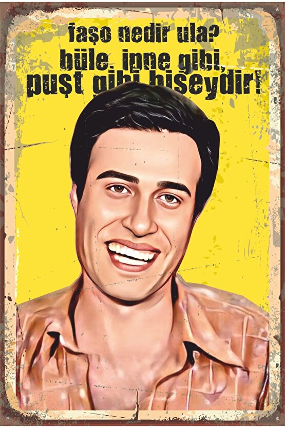 Kemal Sunal Faşo Nedir Yeşilçam Retro Ahşap Poster