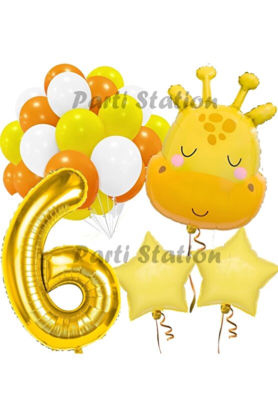 Sevimli Zürafa Konsept 6 Yaş Balon Set Safari Tema Zürafa Parti Doğum Günü Balon Set