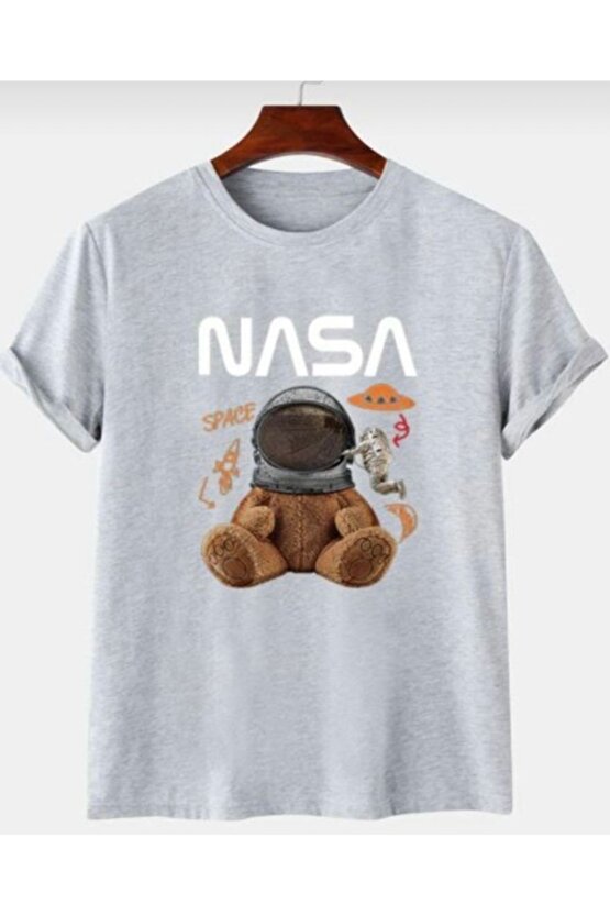 Oversize Unisex Gri Nasa Ayıcık Tshirt