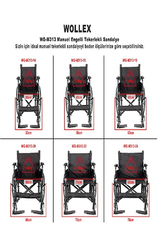 Wg-m313 Yetişkin Çelik Tekerlekli Sandalye 35 Cm 45cm 55cm