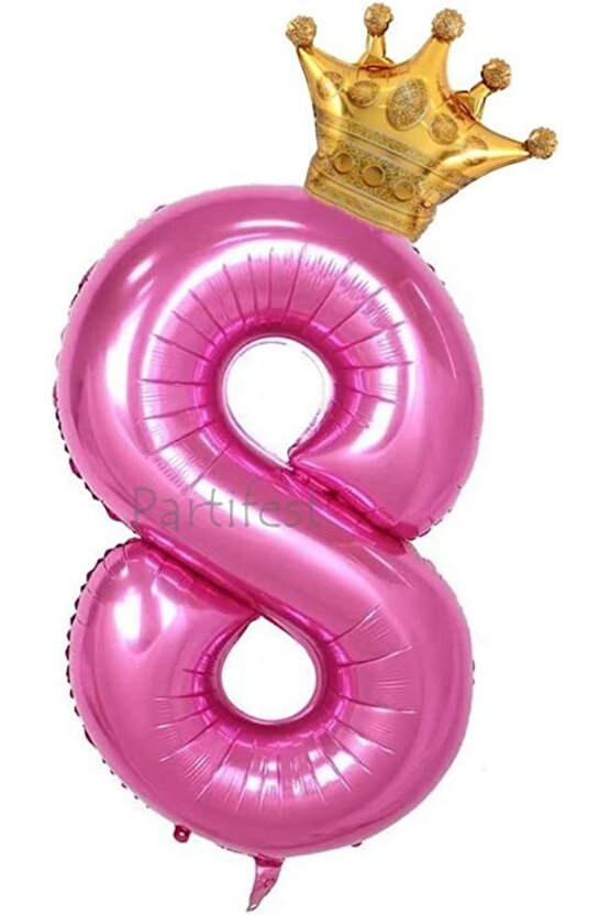 Pembe Taçlı Rakam Balon Seti Pembe 8 Yaş Balon Set Doğum Günü Balon Seti