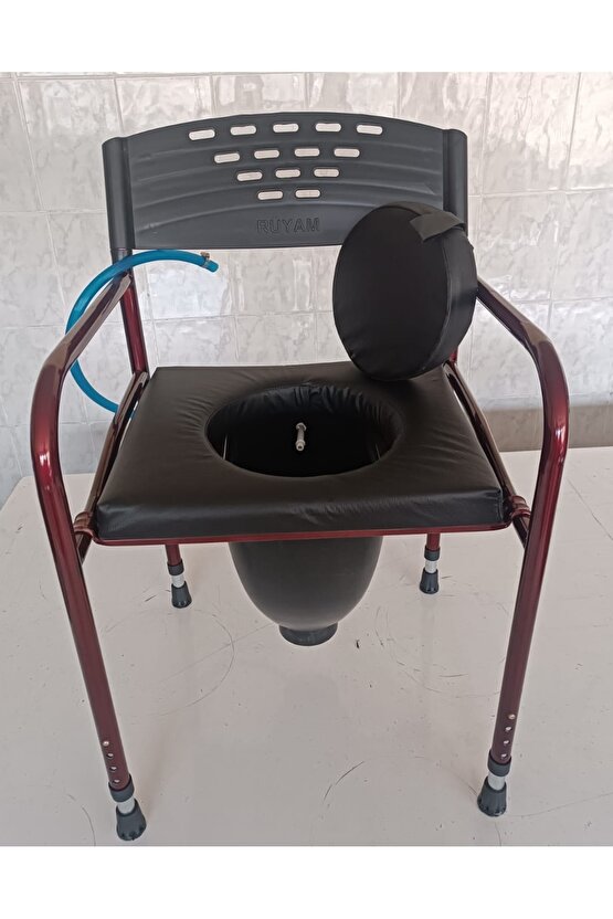 Taharet Musluklu Döşemeli Engelli Yaşlı Hasta Tuvalet Sandalyesi Seyyar Katlanır Klozetli Wc li