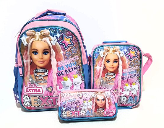 Barbie Çekçekli Okul Çantası 3 lü Set