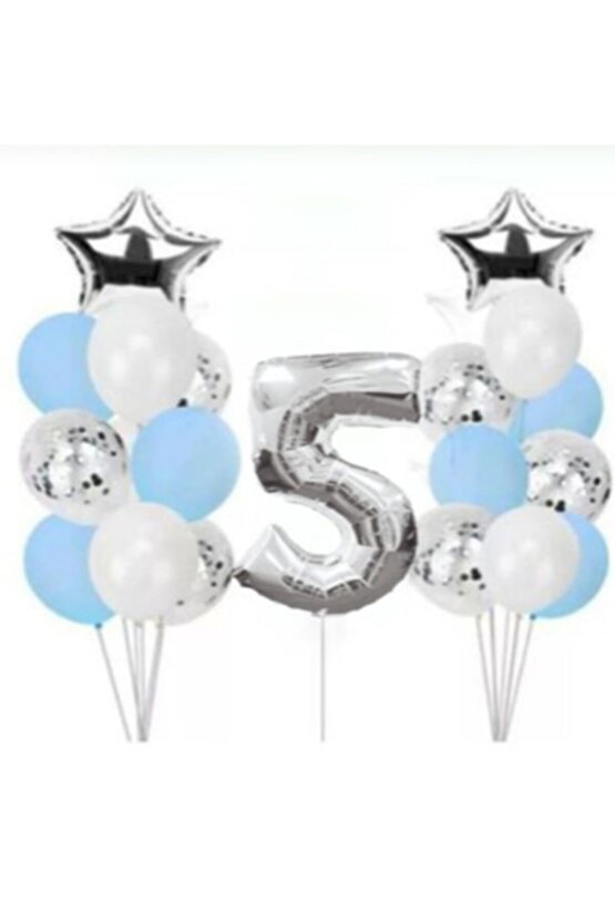 5 Yaş Konfetili Şeffaf Balon Doğum Günü Parti Seti