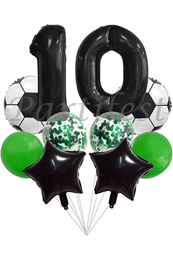 Futbol Konsept 10 Yaş Balon Set Maç Konsept Doğum Günü Set Yaş Balon Set