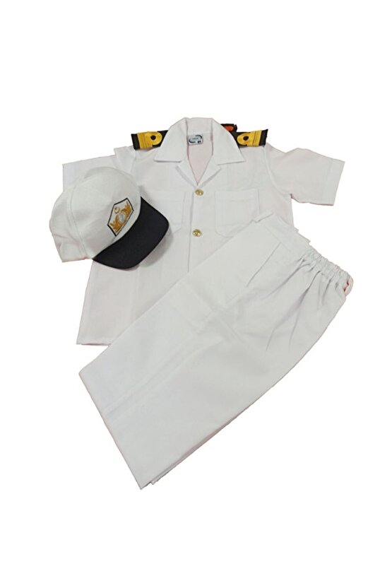 Beyaz Kisa Kollu Sapkali Yuzbasi Denizci Cocuk Kiyafet Kostum Takimi 775