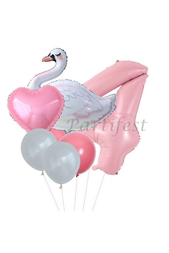 Kuğu 4 Yaş Balon Set Balon Folyo Set Konsept Kuğu Doğum Günü Set Yaş Balon