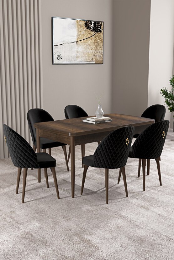 Milas Barok Desen 80x132 Mdf Açılabilir Yemek Masası Takımı 6 Adet Sandalye