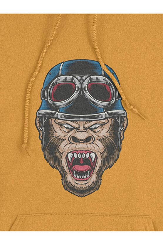 Kızgın Maymun Baskılı 3 Iplik Kalın Oversize Siyah Sweatshirt Hoodie