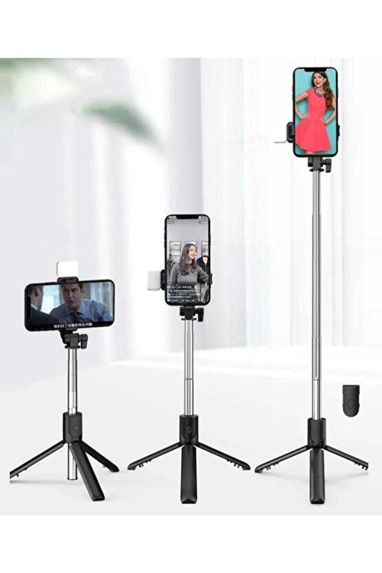 Bluetooth Lu Led Işıklı Selfie Çubuğu Uzaktan Kumandalı Yatay Ve Dikey Kullanabilme Özçekim Tripod