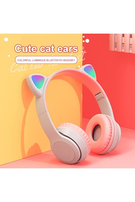 P47m Sevimli Renkli Kedi Kulak Bluetooth Kulaklık Gri