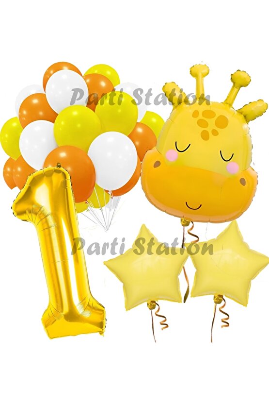 Sevimli Zürafa Konsept 1 Yaş Balon Set Safari Tema Zürafa Parti Doğum Günü Balon Set