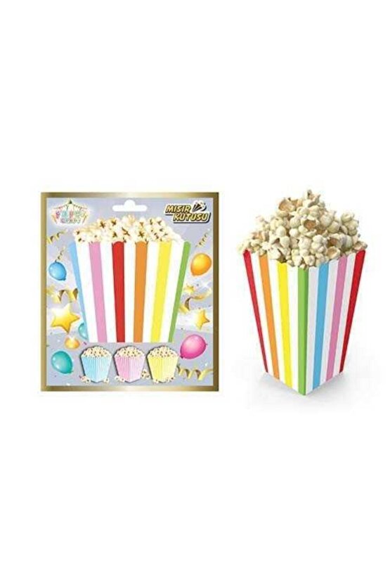 Popcorn Kutusu ( Mısır , Cips Kutusu ) 10 Adet Renkli Çizgili Renk