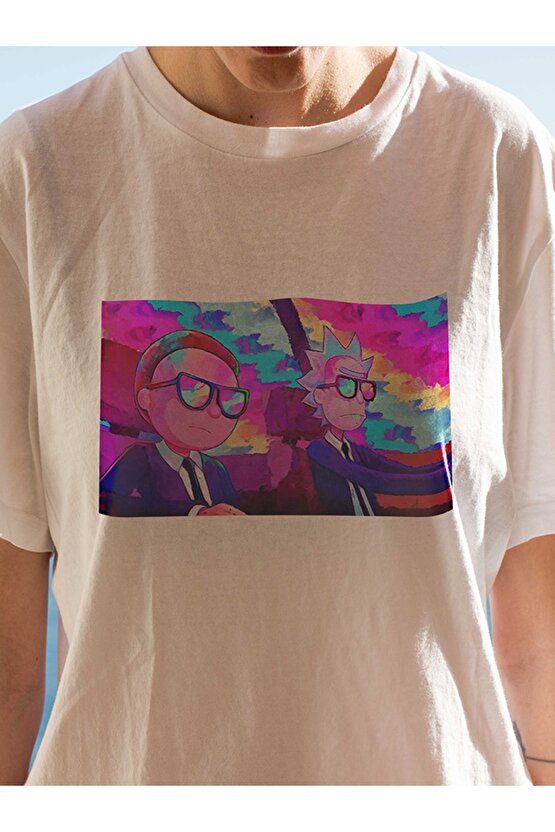Rick And Morty Baskılı Gri Basic Tshirt