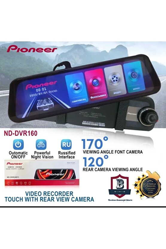 Pioneer ND-DVR160s 2K HD DVR Araç İçi Kamera Kayıt Cihazı Dikiz Aynası Kaydedici Ön ve Arka Kamera