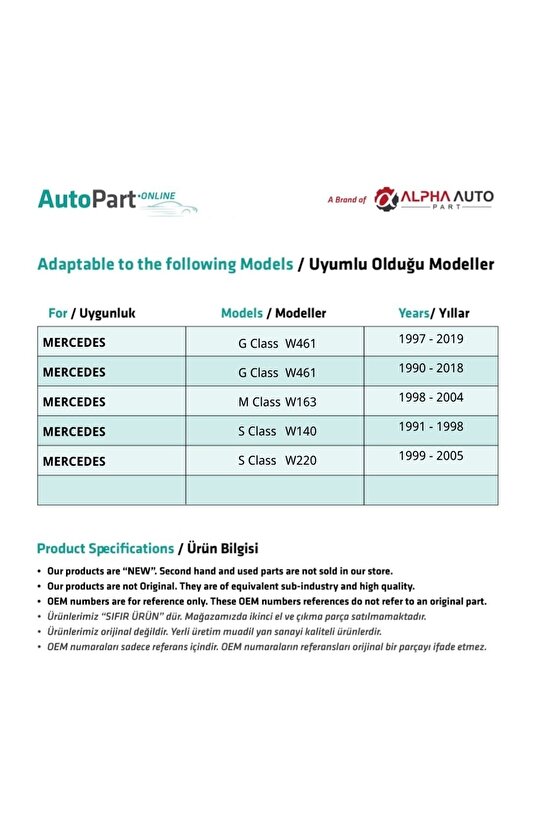 Mercedes A Class W168,m Class W163 Için Konnektör