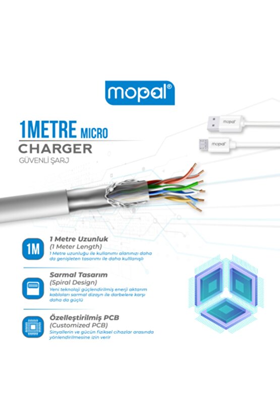 Mopal Çift Mikro Usb Çıkışlı Şarj Başlığı Ve Data Kablosu 5v 2,1a Şarj Aleti M07