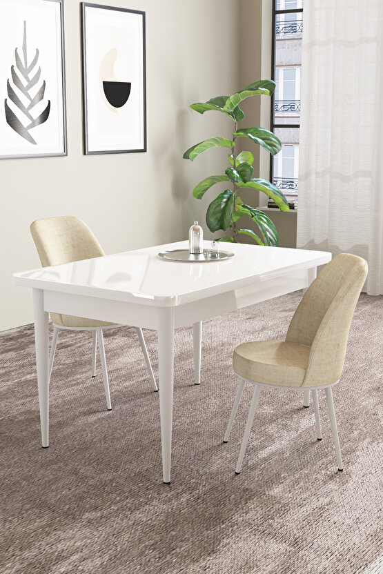 Emila Beyaz Desen 70x110 Sabit Mutfak Masası 2 Adet Sandalye