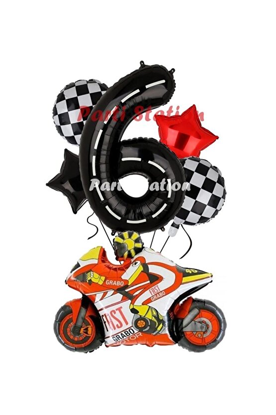 Motosiklet Yarış Motoru Konsept 6 Yaş Balon Set Motosiklet Doğum Günü Balon Set