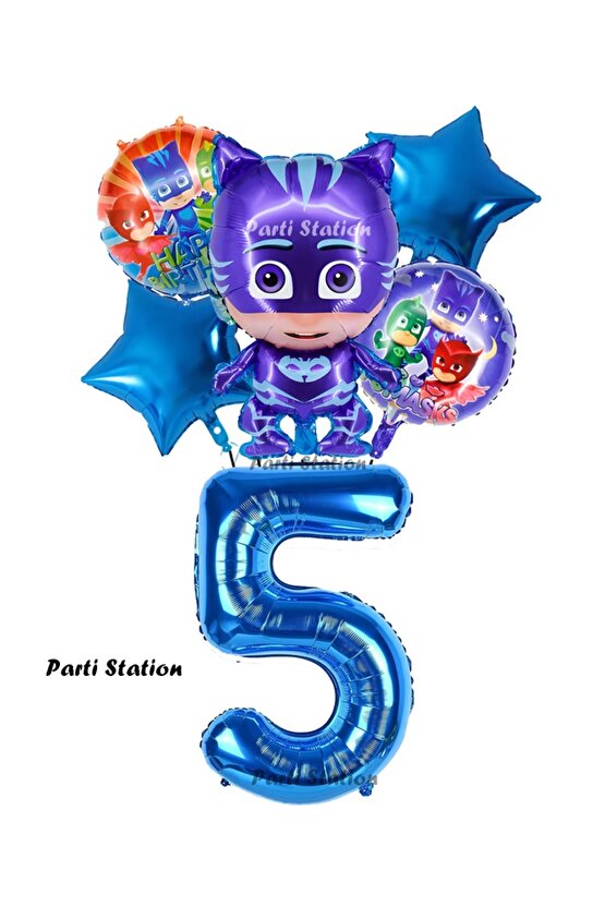 PjMasks Kedi Çocuk 5 Yaş Doğum Günü Parti Balon Set Pijamaskeliler Kedi Çocuk Tema Parti Balon Set