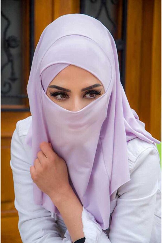 Lila Çapraz Bantlı Medium Size Hijab - Hazır Şal