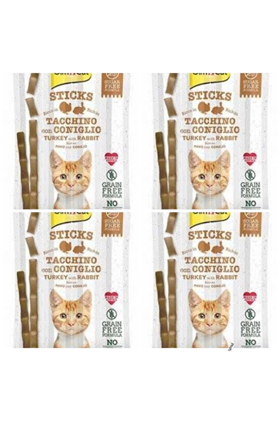 Neo Pet Market GimCat Sticks Hindi Etli Tavşan etli TAHILSIZ Ödül Çubukları 20 gr X 4 Paket