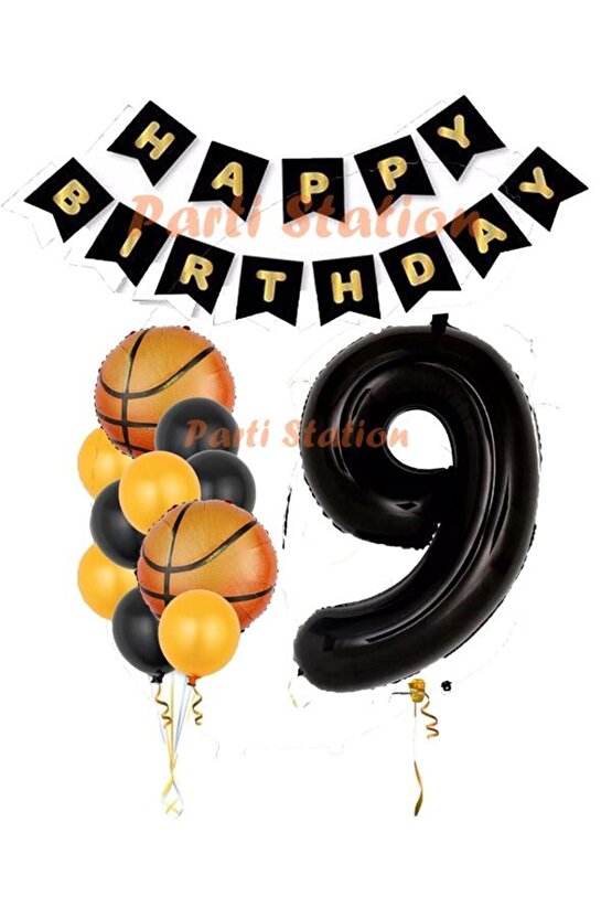 Basketbol Konsept 9 Yaş Siyah Balon Set Basketbol Tema Doğum Günü Balon Seti