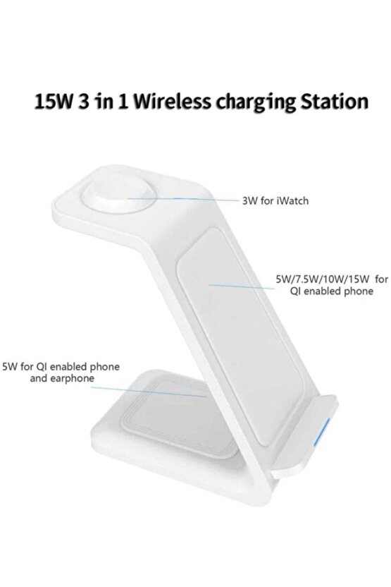 20w Wireless Şarj Standı Apple Iphone Airpods Watch  Android 3-ın-1 Uyumlu Kablosuz Şarjlı Standı