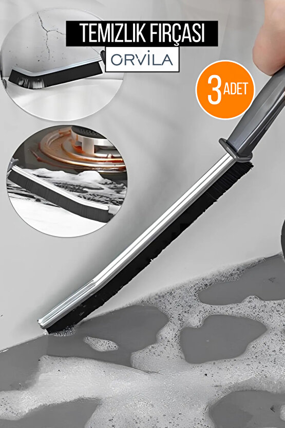 3Lü Ince Detaylı Temizlik Fırçası | Dar Köşe Kıl Saplı Fırçası Banyo Mutfak 23 Cm