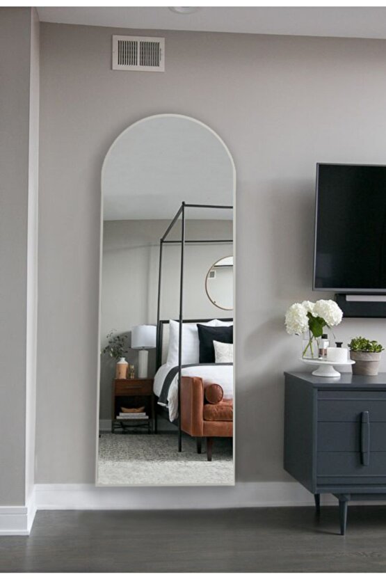 Dekoratif Oval Boy Aynası Beyaz 180 X 60 Cm