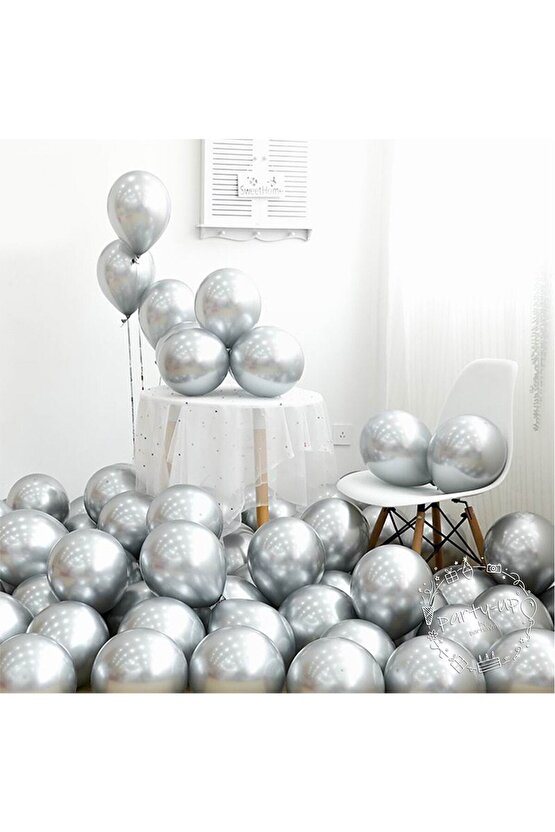 Gümüş Krom Balon Parlak Gümüş Renkli Balon Yüksek Kaliteli Mirror Aynalı Balon 30cm 10 Adet