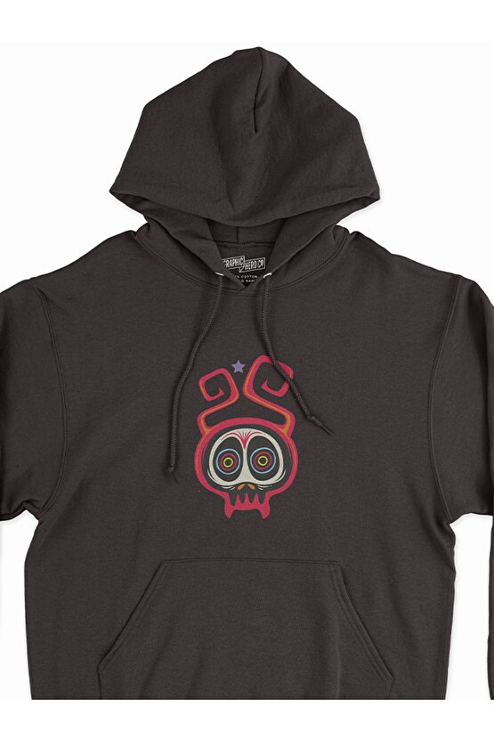 Monster Serisi Kurukafa Baskılı Tasarım 2 Iplik Şardonlu Siyah Hoodie Sweatshirt