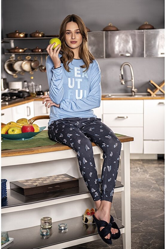 Kadın Mavi Pijama Takımı 10088