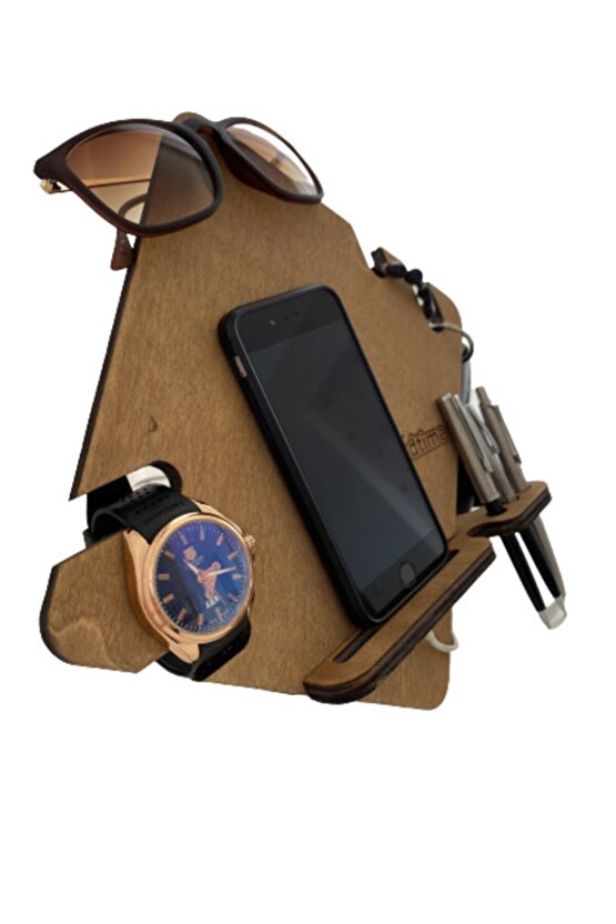 Ahşap Dekoratif Telefon Cüzdan Gözlük Anahtarlık Saat Standı