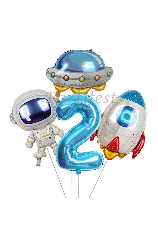 Uzay Kozmik Galaksi Astronot 2 Yaş Balon Set Yıldız Balon Folyo Set Konsept Doğum Günü Set Yaş Balon