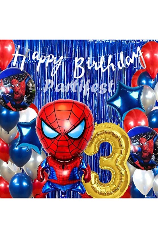 Spiderman Örümcek Adam Balon Set Balon Folyo Set Spiderman Konsept Doğum Günü Set 3 Yaş Balon