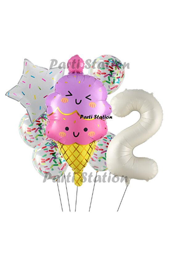 Dondurma İce Cream Konsept Doğum Günü 2 Yaş Balon Set Yaz Tema Sevimli Dondurma Folyo Balon Set