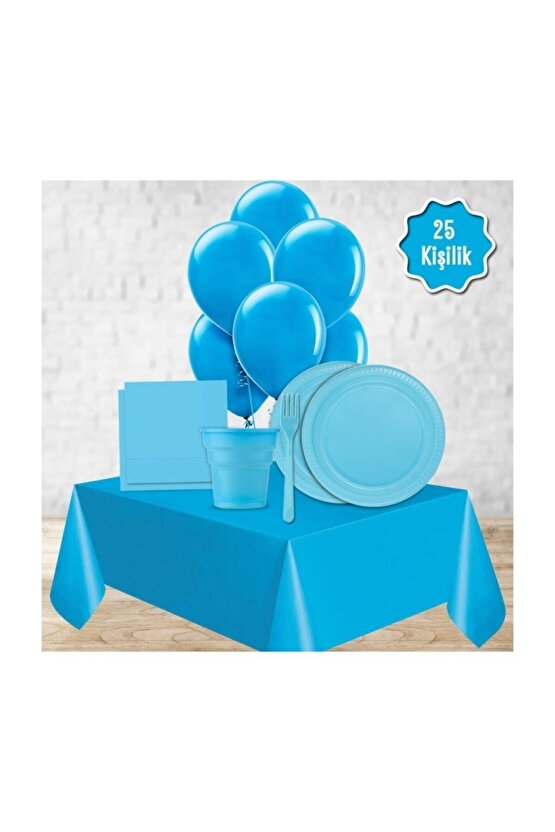 Balonlu Mavi Doğum Günü Parti Paketi Süs Seti 25 Kişilik